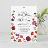 Heilig Doopsel & 1e Verjaardag Waterverf Bloemen Kaart (Staand voorkant)