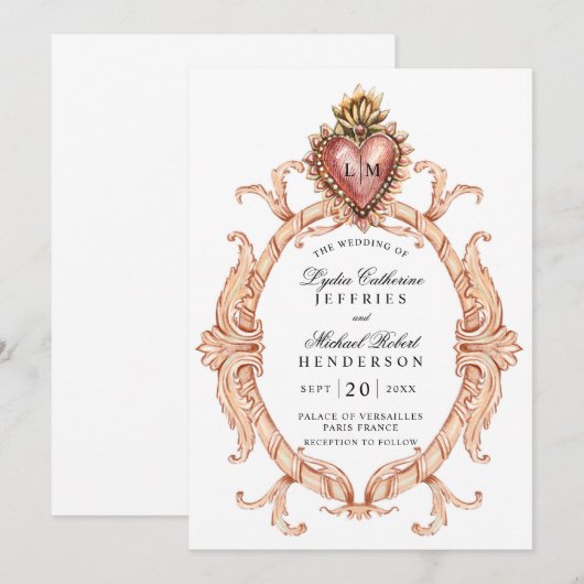 Heilig Hart Barok Bruiloft Kaart (Voorkant / Achterkant)