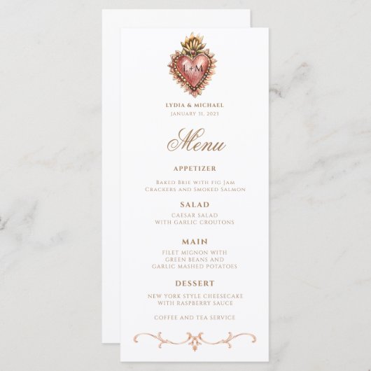 Heilig Hart Barok Monogram Diner Menu (Voorkant / Achterkant)