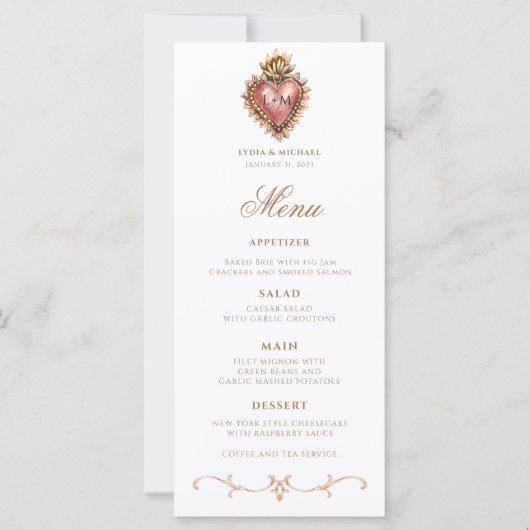Heilig Hart Barok Monogram Diner Menu (Voorkant)