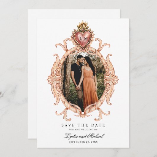 Heilig Hart Barok Save the Date Kaart (Voorkant / Achterkant)