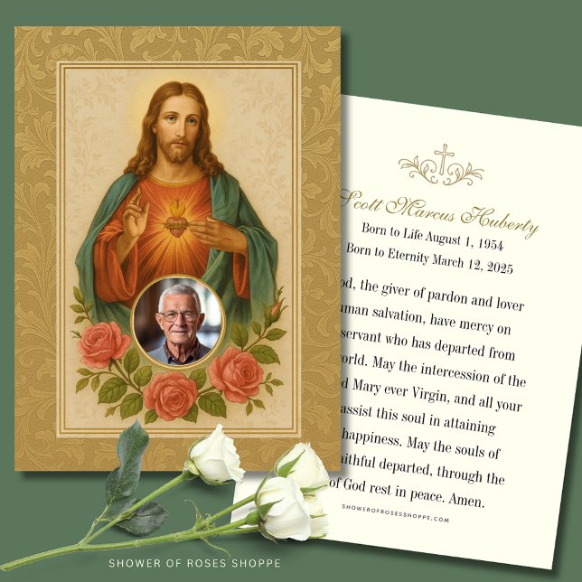 Heilig Hart Begrafenismonument met Foto & Gebed Visitekaartje (Creator heeft geüpload)