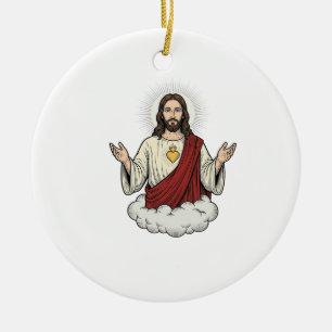 Heilig Hart Devotioneel Vintage Gravure Ontwerp_1 Keramisch Ornament