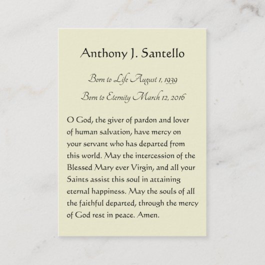 Heilig Hart in Memoriam - Katholiek Begrafenisgebe Visitekaartje (Achterkant)