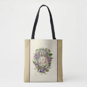 Heilig hart Jesus Katholieke Religieuze Floral Tote Bag (Voorkant)
