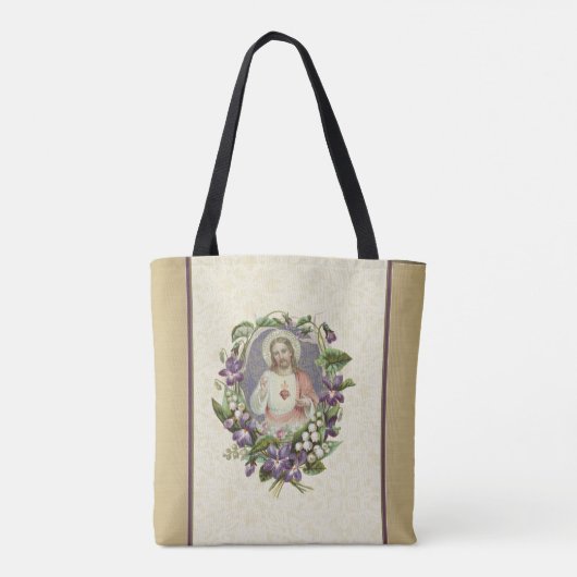 Heilig hart Jesus Katholieke Religieuze Floral Tote Bag (Achterkant)