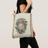 Heilig hart Jesus Katholieke Religieuze Floral Tote Bag (Dichtbij)