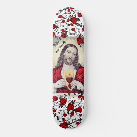 Heilig Hart Jesus Skateboard JOUW NAAM (Voorkant)