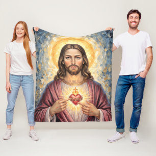 Heilig Hart Jezus Artistieke Impasto Schilderij Fleece Deken