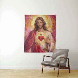 Heilig Hart Jezus Gouden Lijst Schilderij Impasto Wandkleed