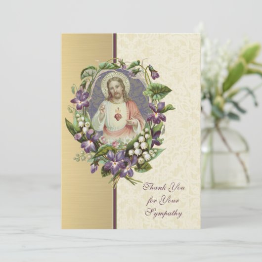 Heilig hart Jezus Katholiek condoleances Dankuwel Bedankkaart (Staand voorkant)