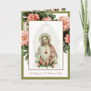 Heilig hart Jezus Perzikbloemen Religieuze Vintage Feestdagen Kaart