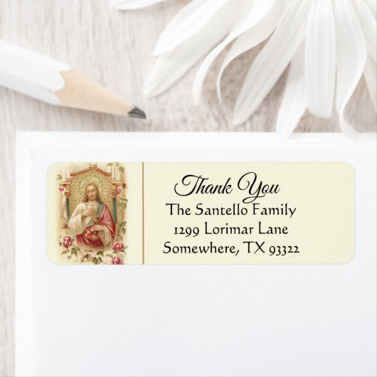 Heilig Hart Jezus Rozen Bloemen Dank u Etiket (Insitu)