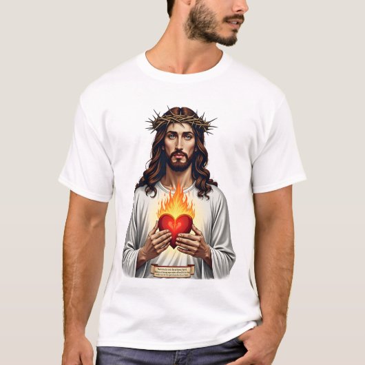Heilig Hart Jezus Vintage Gravure Geloof Shirt ( (Voorkant)