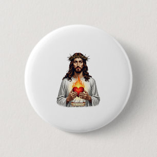 Heilig Hart Jezus Vintage Gravure Geloofts T-shirt Ronde Button 5,7 Cm
