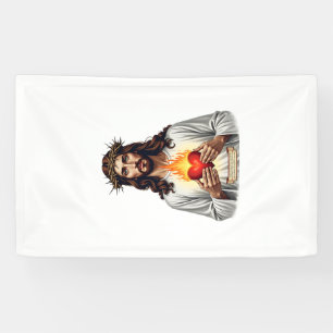 Heilig Hart Jezus Vintage Gravure Geloofts T-shirt Spandoek
