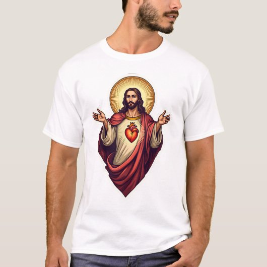Heilig Hart Jezus Vintage Gravure T-shirt 2 (Voorkant)