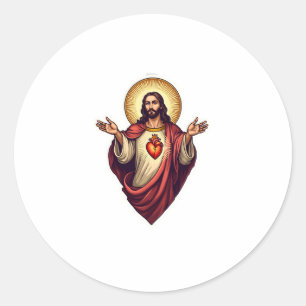 Heilig Hart Jezus Vintage Gravure T-shirt 2 Ronde Sticker