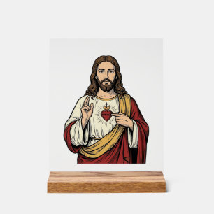 Heilig Hart Jezus Vintage Gravure Vector Kunst_1 Acryl Bord