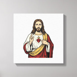 Heilig Hart Jezus Vintage Gravure Vector Kunst_1 Canvas Afdruk