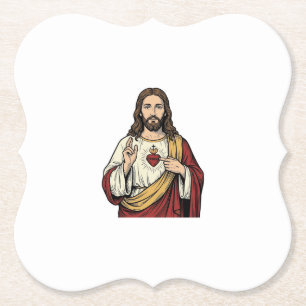 Heilig Hart Jezus Vintage Gravure Vector Kunst_1 Kartonnen Onderzetters