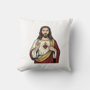Heilig Hart Jezus Vintage Gravure Vector Kunst_1 Kussen