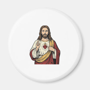 Heilig Hart Jezus Vintage Gravure Vector Kunst_1 Magneet