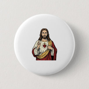 Heilig Hart Jezus Vintage Gravure Vector Kunst_1 Ronde Button 5,7 Cm