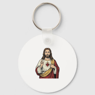 Heilig Hart Jezus Vintage Gravure Vector Kunst_1 Sleutelhanger