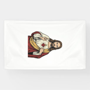 Heilig Hart Jezus Vintage Gravure Vector Kunst_1 Spandoek
