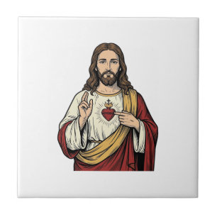 Heilig Hart Jezus Vintage Gravure Vector Kunst_1 Tegeltje