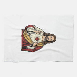 Heilig Hart Jezus Vintage Gravure Vector Kunst_1 Theedoek