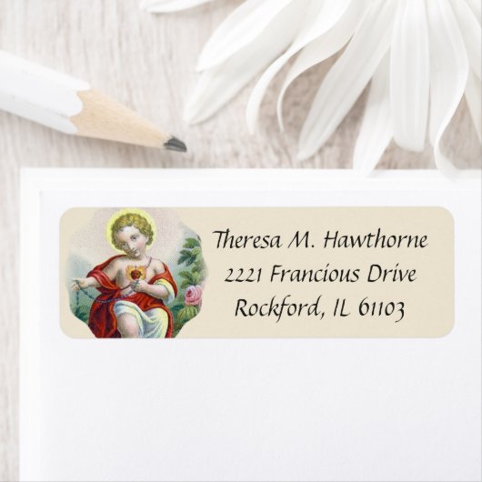 Heilig Hart Kind Jezus houdt Rozenkrans vast Etiket (Insitu)