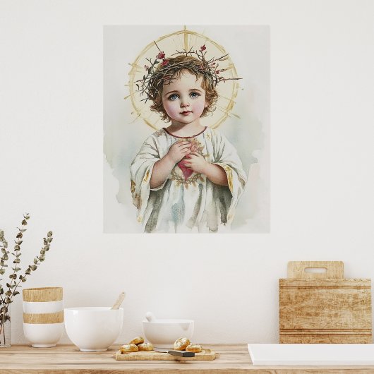 Heilig Hart Kind Jezus  Religieus Poster (Keuken)