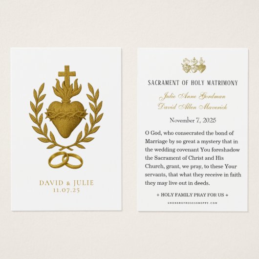 Heilig Hart & Trouwbanden Keepsake Visitekaartje (Voorkant /achterkant)