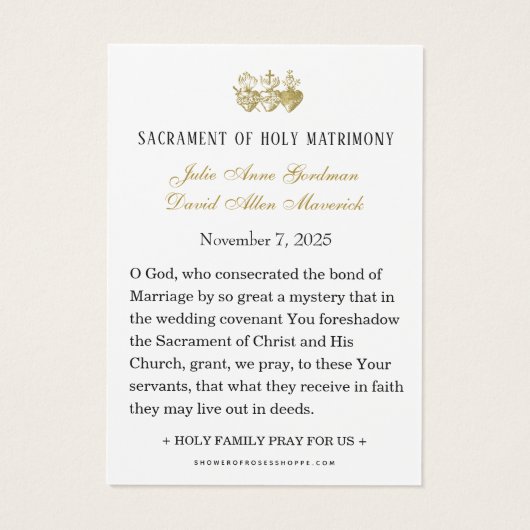 Heilig Hart & Trouwbanden Keepsake Visitekaartje (Achterkant)