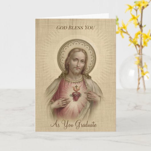 Heilig Hart van Jesus Religious Graduation Kaart (Gele Bloem)
