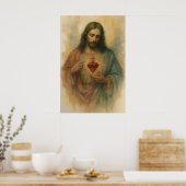 Heilig Hart van Jezus Aquarel Devotionele Kunst Poster (Keuken)