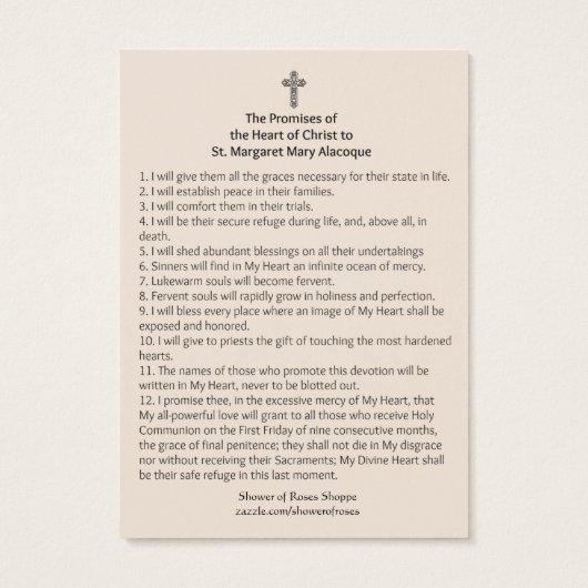 Heilig hart van Jezus belooft St. Margaret Mary Visitekaartje (Achterkant)