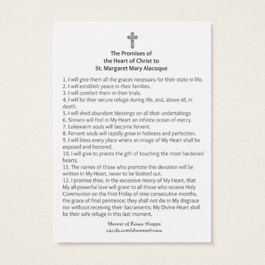 Heilig hart van Jezus belooft St. Margaret Mary Visitekaartje (Achterkant)