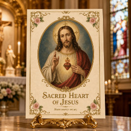 Heilig Hart van Jezus Bloemig Goud Vintage Briefkaart