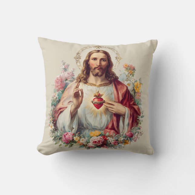Heilig Hart van Jezus Christelijk Traditioneel Kat Kussen (Voorkant)