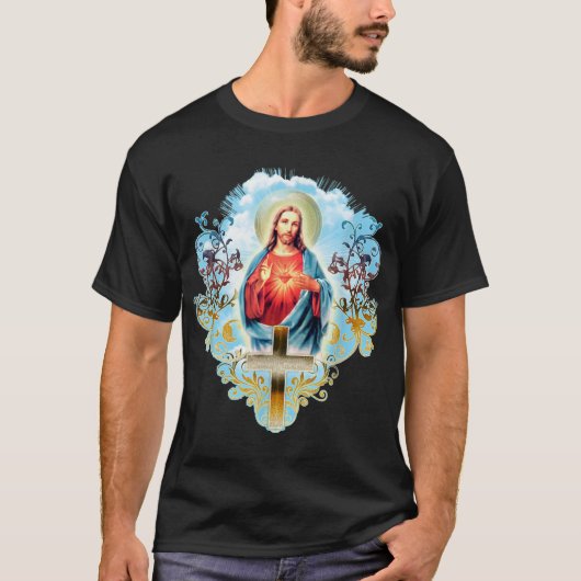 Heilig hart van Jezus Christus  kruis Catholi T-shirt (Voorkant)