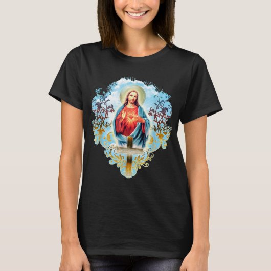 Heilig hart van Jezus Christus  kruis Catholi T-shirt (Voorkant)