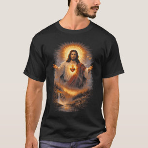 Heilig Hart Van Jezus Christus Majestueuze Natuur T-shirt
