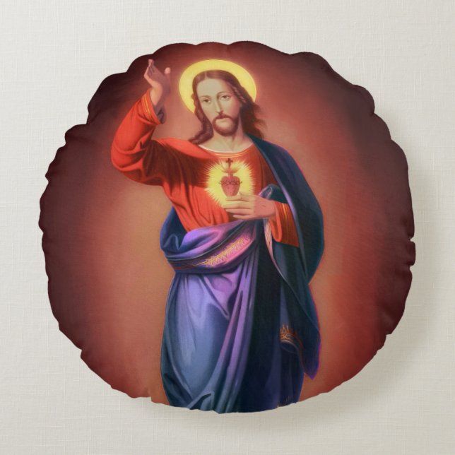 Heilig hart van Jezus Christus Rond Kussen (Voorkant)