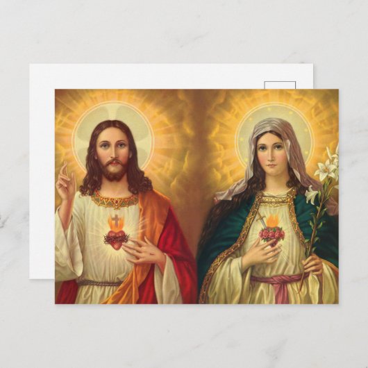 Heilig hart van Jezus en Maagd Mary Briefkaart (Voorkant / Achterkant)