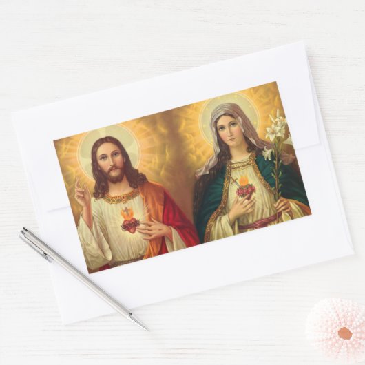 Heilig hart van Jezus en Maagd Mary Rechthoekige Sticker (Envelop)