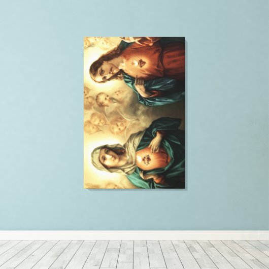 Heilig hart van Jezus en Mary Canvas Afdruk (Insitu (Houten vloer))