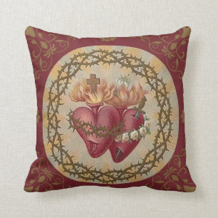 Heilig hart van Jezus en Mary Gold Decor Kussen